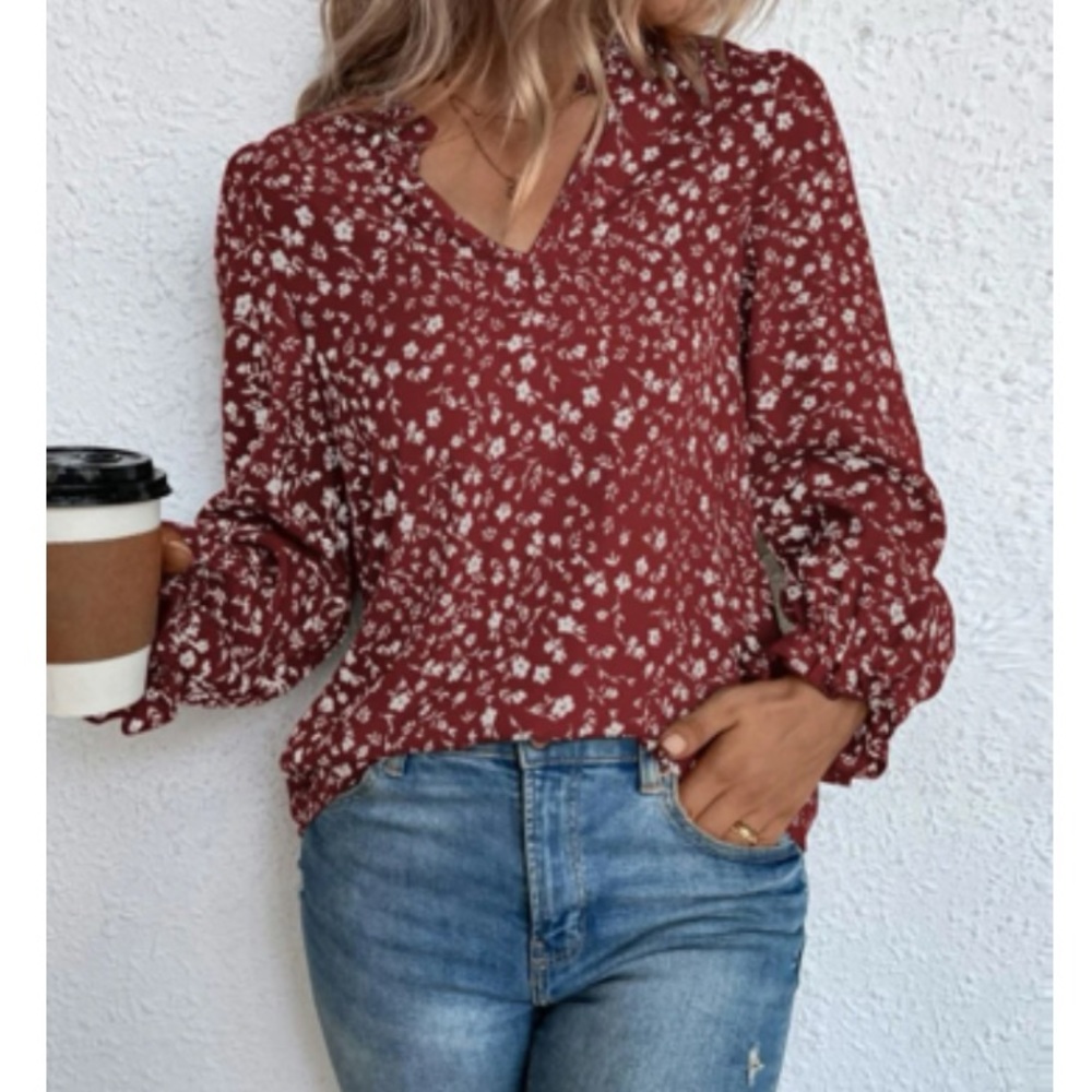 Boho floral print flounce sleeve blouse - Picture 2 of 6